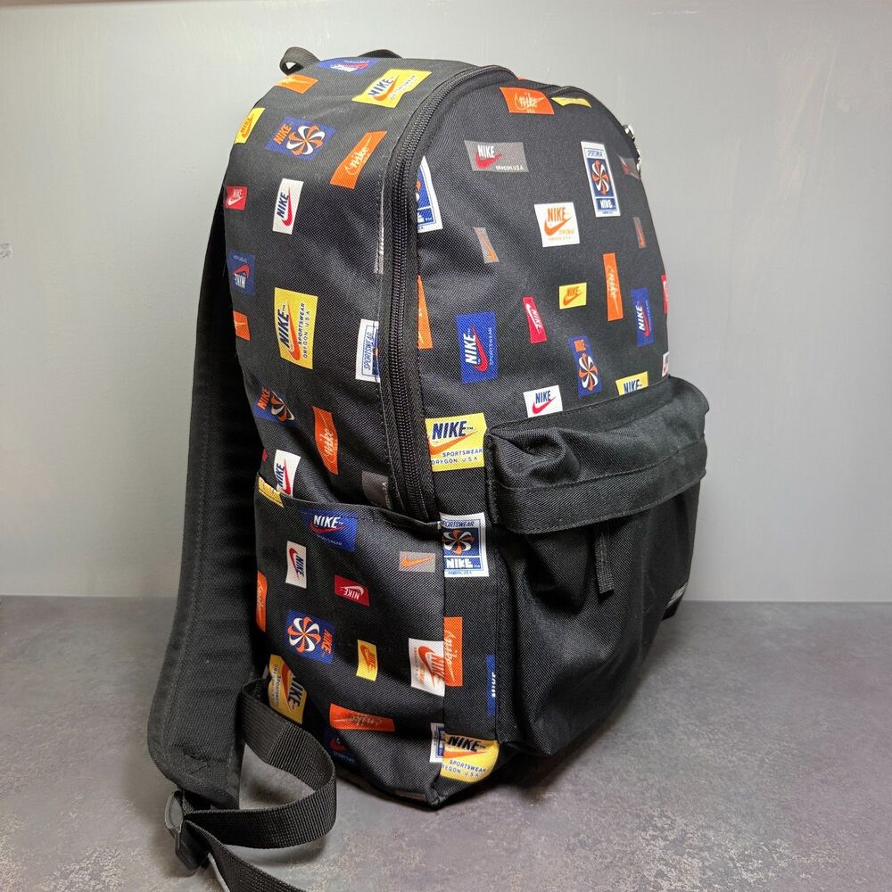 Nike Heritage 2.0 Backpack Tags of the Past Vintage Logo AOP Black CQ6298-010